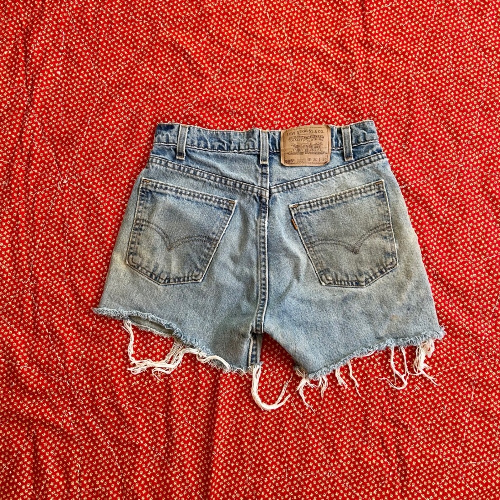 Vintage Levis 505 Orange Tab Cut Off Denim Shorts Light Wash 28 1970s Twee